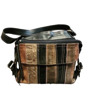FOSSIL Y2K Brown Multi Leather Patchwork Stripe Shoulder Purse Bag